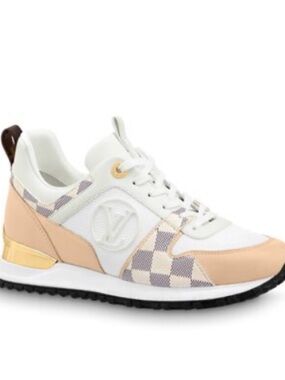 Louis Vuitton White and Peach Check Run Away Sneakers